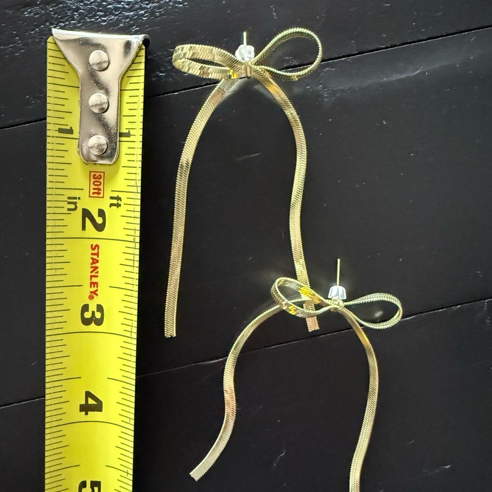 Gold Bow Earrings - Picture 2 of 2